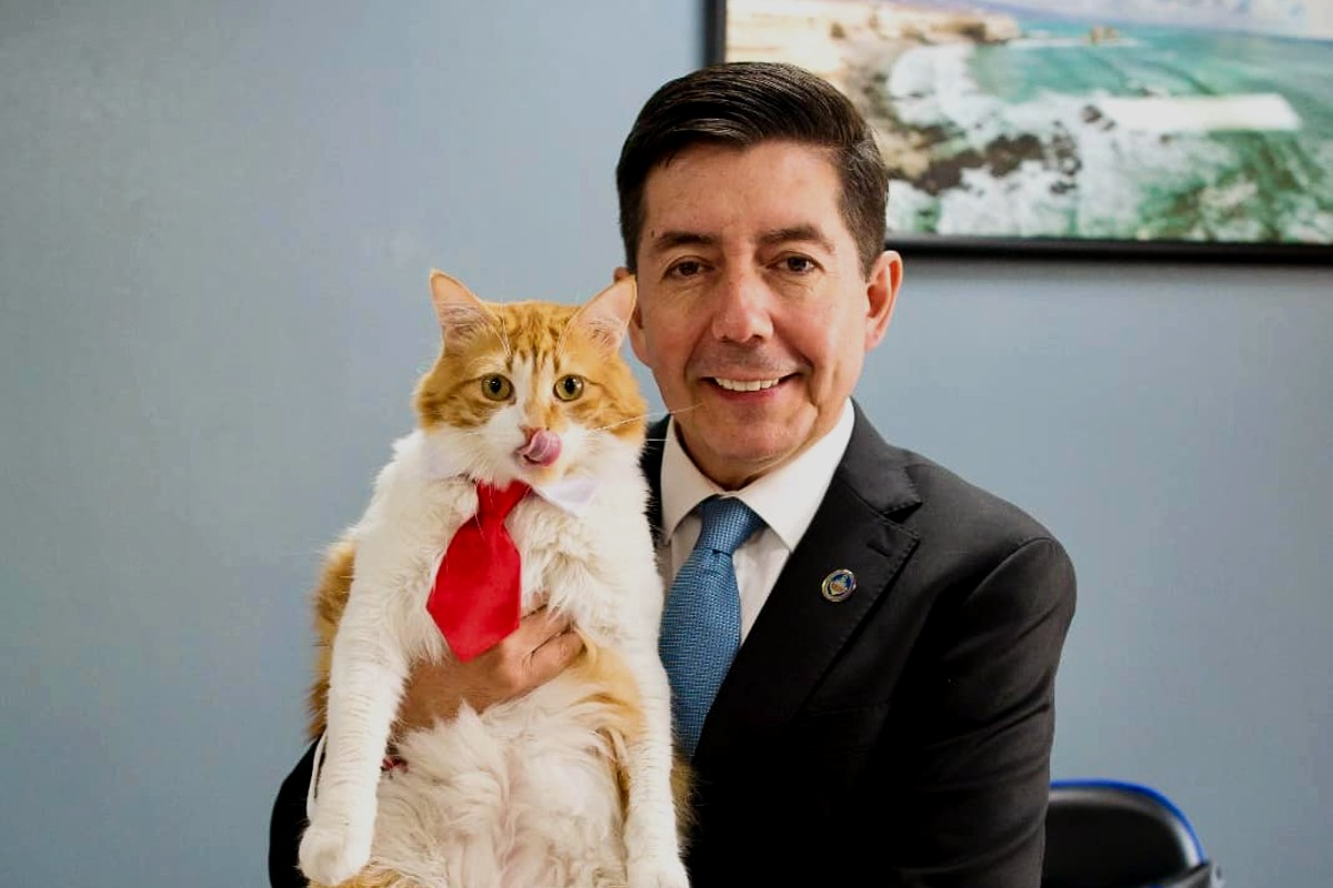 Jhonatan Velazquez con su gato en brasos