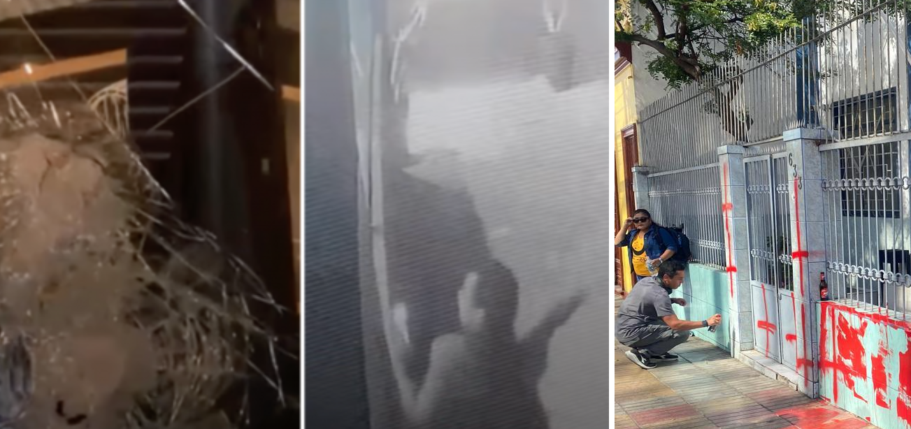 Imágenes de como quedó el ventanal posterior al ataque e imágenes de la cámara de seguridad por parte de "El Nortero"